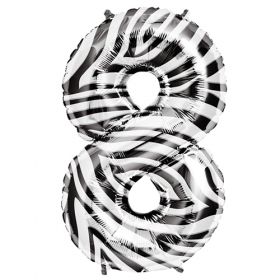 34 inch Zebra Stripe Number 8 Foil Mylar Balloon