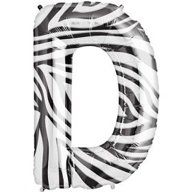 34 inch Zebra Stripe Letter D Foil Mylar Balloon
