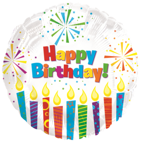 18 inch Foil Mylar Circle Happy Birthday Sparkling Candles Balloon - Flat