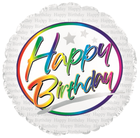 18 inch Foil Mylar Circle Birthday Rainbow Script Balloon - Flat