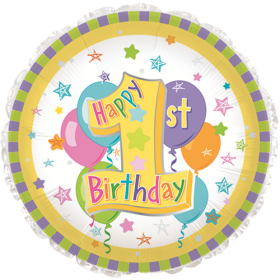 18 inch Foil Mylar Circle Pastel 1st Birthday Balloon - Flat