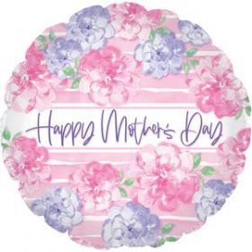 18 inch CTI Happy Mothers Day Pink & Lavender Flowers Foil  Balloon - flat
