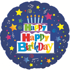 18 inch Foil Mylar Circle Happy Happy Birthday Blue Balloon - Flat