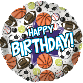 18 inch Foil Mylar Circle Happy Birthday Sports Balloon - Flat