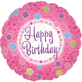 18 inch Foil Mylar Circle Pinkish Happy Birthday Balloon - Flat