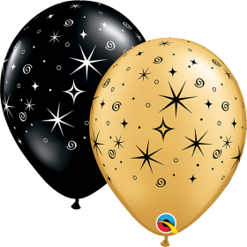 11 inch Qualatex Sparkles & Swirls Gold & Black Latex Balloon - 50 count