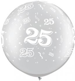 Qualatex Metallic Silver 25th Anniversary 30 inch Latex Balloons - 2 count
