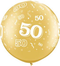 Qualatex Metallic Gold 50th Anniversary 30 inch Latex Balloons - 2 count