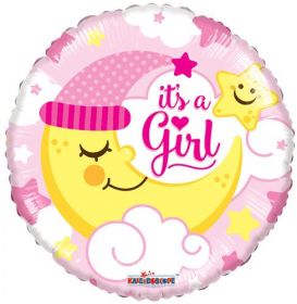 18 inch It's A Girl With Moon Circle Foil Mylar Balloon