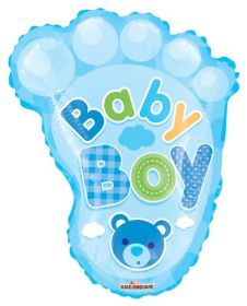 20 inch Baby Boy Footprint Shape Foil Mylar Balloon - Pkg