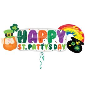 42 inch Anagram St Pat's Pot of Gold Banner Shape Foil Balloon - Flat