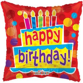 18 inch Foil Mylar Birthday Cakes and Candles Square Balloon - Flat