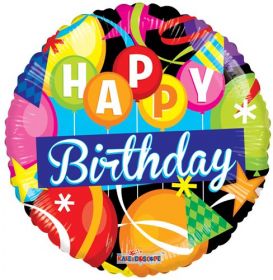 18 inch Birthday Motifs Gellibean Circle Balloon - Flat
