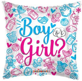 18 inch Boy or Girl Gender Reveal Square Foil Mylar Balloon