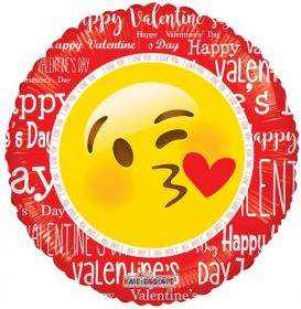 18 inch Kaleidoscope Happy Valentine's Smiley with Kiss Foil Circle Balloon - flat