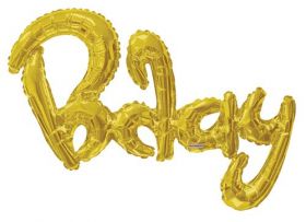 36 inch Gold Script Bday Shape Foil Letter Balloon - AIR FILL