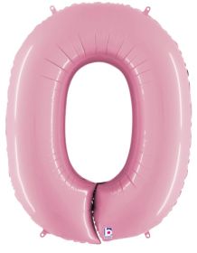 34 inch Betallic Pastel Pink Number 0 Foil Balloon - Pkg