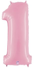34 inch Betallic Pastel Pink Number 1 Foil Balloon - Pkg