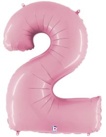 34 inch Betallic Pastel Pink Number 2 Foil Balloon - Pkg