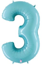 34 inch Betallic Pastel Blue Number 3 Foil Balloon - Pkg