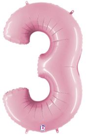 34 inch Betallic Pastel Pink Number 3 Foil Balloon - Pkg