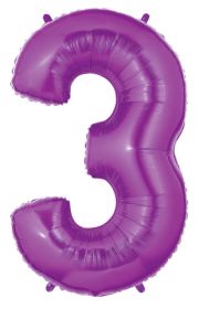 34 inch Betallic Purple Number 3 Foil Balloon - Pkg