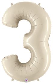 34 inch Betallic White Sand Number 3 Foil Balloon - Pkg