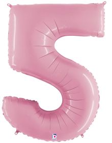 34 inch Betallic Pastel Pink Number 5 Foil Balloon - Pkg