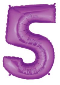 34 inch Betallic Purple Number 5 Foil Balloon - Pkg