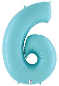 34 inch Betallic Pastel Blue Number 6 Foil Balloon - Pkg