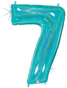 34 inch Betallic Glitter Robin's Egg Blue Number 7 Foil Balloon  - Pkg