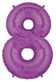 34 inch Betallic Purple Number 8 Foil Balloon - Pkg
