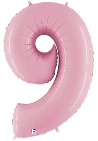 34 inch Betallic Pastel Pink Number 9 Foil Balloon - Pkg