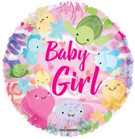 18 inch Baby Girl Under the Sea Circle Clearview Balloon