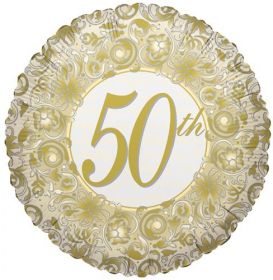 18 inch Foil Mylar Circle Happy 50th Anniversary Balloon