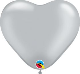 6 inch Qualatex Silver Heart Shape Latex Balloons - 100 count