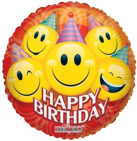 18 inch Party Happy Face Birthday Circle Balloon - Flat