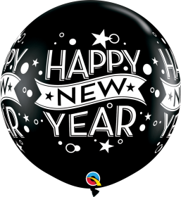 Qualatex Happy New Year Confetti Dots Black 36 inch Latex Balloons - 2 pack
