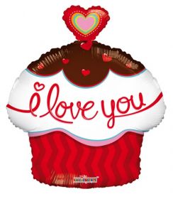 18 inch Kaleidoscope I Love You Cupcake Shape with Heart Foil Balloon - flat