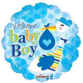 18 inch Welcome Baby Boy Stork Circle Foil Mylar Balloon