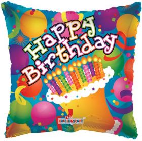 18 inch Birthday Balloons & Cake Square Balloon - Flat - 1 sided design