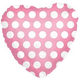 18 inch CTI Foil Mylar Heart Pink with White Polka Dots - flat