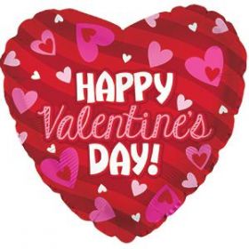 18 inch CTI Happy Valentine's Day Stripes Foil Heart Balloon - flat