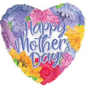 18 inch CTI Happy Mothers Day Lavender Font Heart Foil Balloon - flat