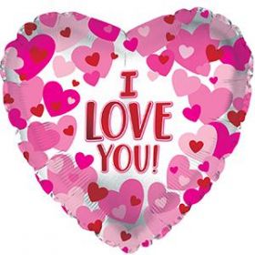 18 inch CTI I Love You Hearts on Pearl Foil Heart Balloon - flat