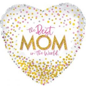 18 inch CTI Confetti Best Mom Foil Heart Balloon - Flat