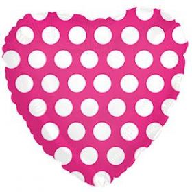 18 inch CTI Foil Mylar Heart Hot Pink with White Polka Dots - flat