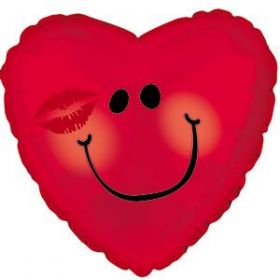 18 inch CTI Smiley Face Kissy Foil Mylar Heart Balloon - flat