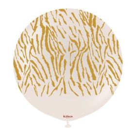 24 inch Kalisan Safari Tiger White Sand with Gold Print Latex Balloons - 1 CT