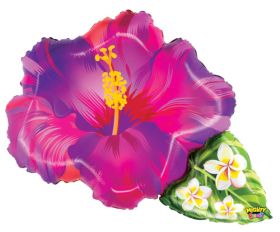 31 inch Betallic Purple Mighty Tropical Flower Shape Foil Balloon - Pkg